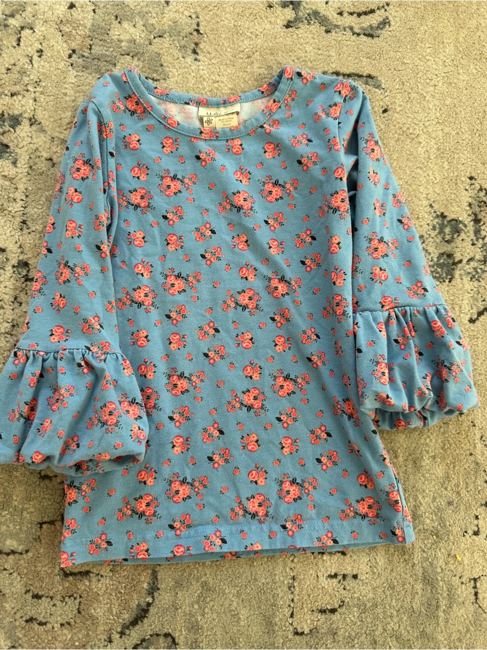 Matilda Jane Blue Long-Sleeve Top with Pink Floral Ruffles
